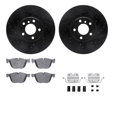 Dynamic Friction Co 8512-31145, Rotors-Drilled and Slotted-Black w/ 5000 Advanced Brake Pads incl. Hardware, Zinc Coated 8512-31145